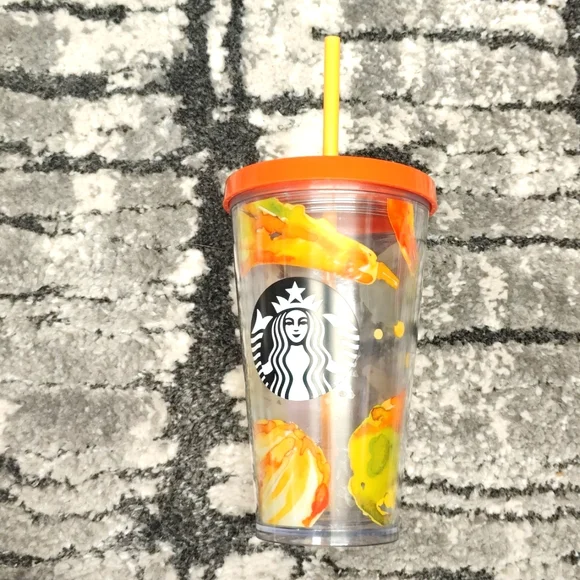 Starbucks Cold Cup Grande 16 oz Tumbler Floral Fall Autumn Pumpkin  Vegetables